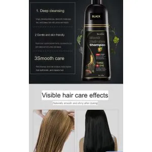 Permanent Natural Black Hair Shampoo Dye, 500ML Black Hair Dye, Hair Color Shampoo 3 in 1
